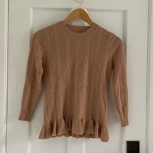 Burberry tan peplum cable knit wool sweater